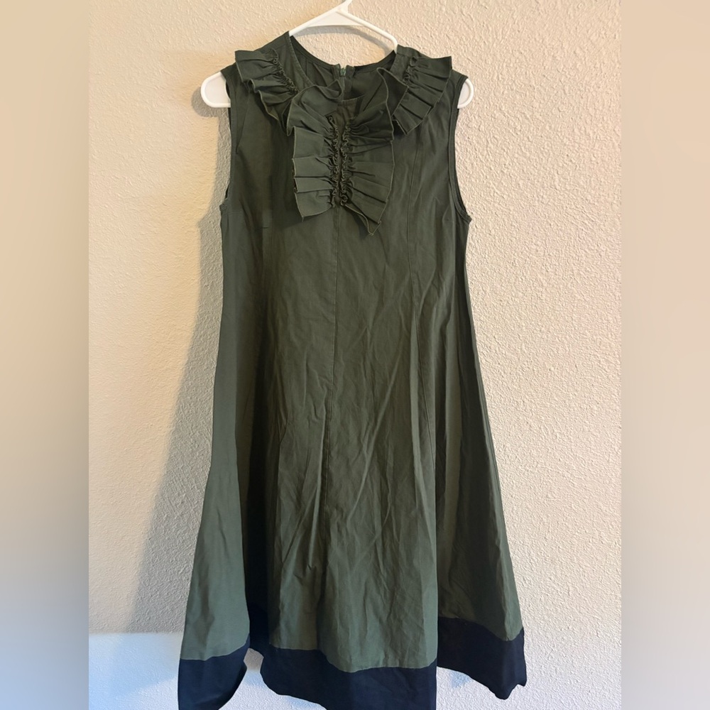 Chic Olive Green Midi Dress with Ruffle Accent